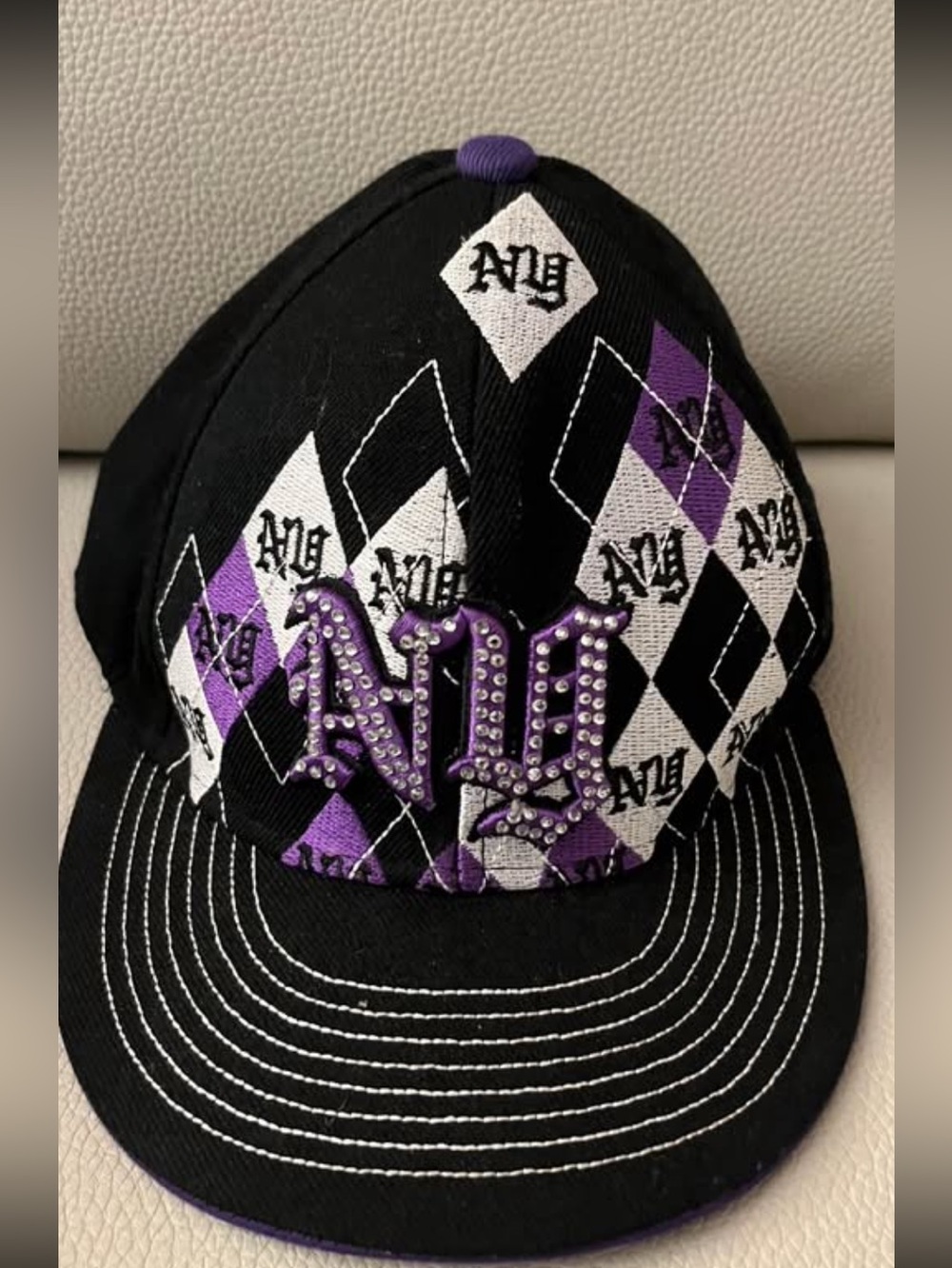KBETHOS Black and Purple Embroidered Brim Cap